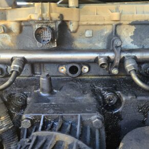 Close-up of engine components in a heavy duty truck at Big Wheels Repair in Gainesville, highlighting the need for repair and maintenance services.